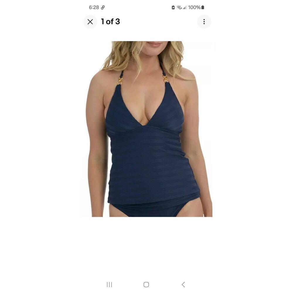 New Size 12 La Blanca Indigo Blue Linea Costa Swimsuit Tankini Bath Suit Top NWT